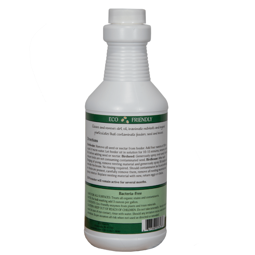 JCS Wildlife 3B Bird Seed Protector Spray 16 oz. bottle, eco-friendly cleaning solution for bird feeders and houses.