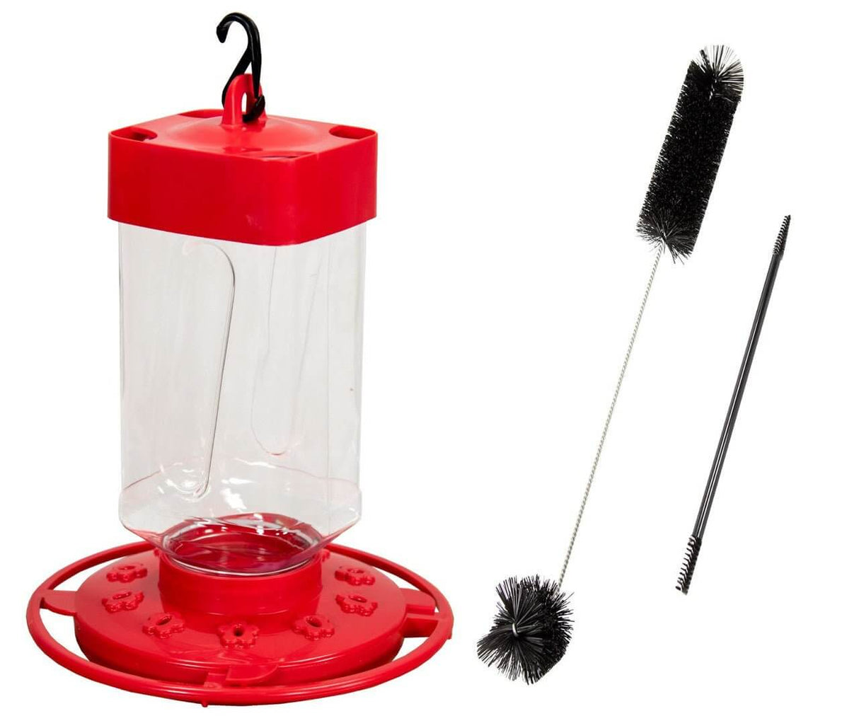 First Nature 3055 Hummingbird Nectar Feeder with JCS Wildlife Ultimate Brush Set for easy cleaning.