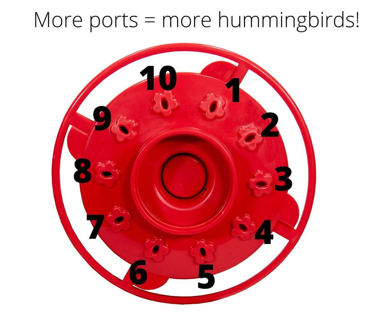 Top view of the First Nature 3055 Hummingbird Nectar Feeder showing 10 feeding ports to attract more hummingbirds.