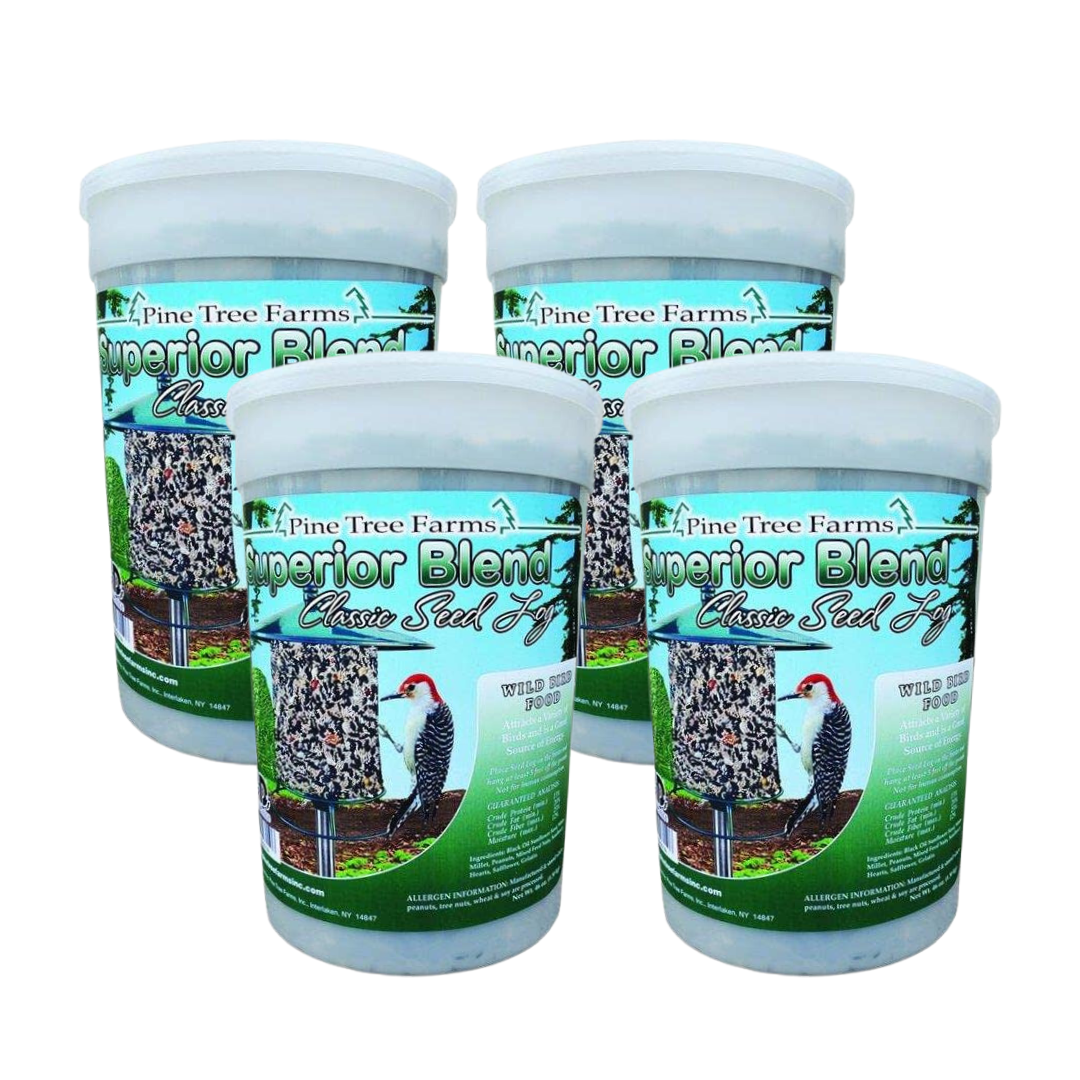 Pine Tree Farms Superior Blend Classic Seed Log 68 oz., ideal for attracting various birds year-round.