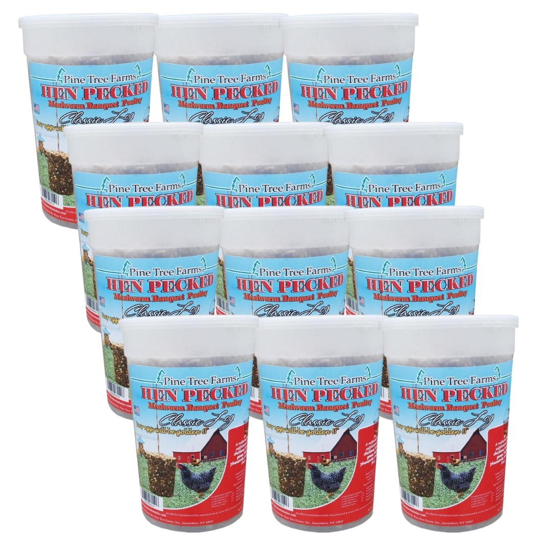 Pine Tree Farms Hen Pecked Mealworm Poultry Classic Log 28 oz, nutrient-rich poultry seed logs for chickens, turkeys, and geese.