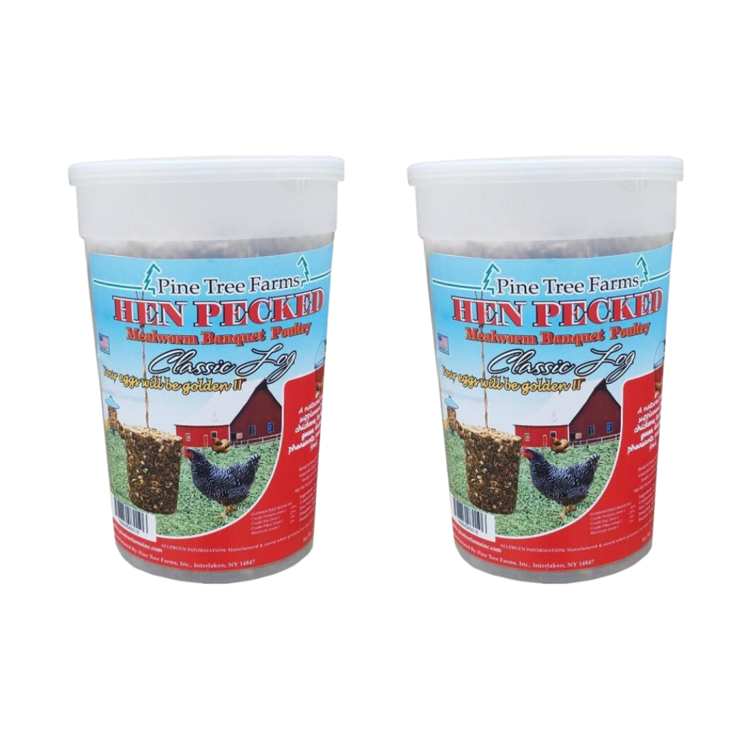 Pine Tree Farms Hen Pecked Mealworm Poultry Classic Log 28 oz for chickens, turkeys, and geese with nutrients.