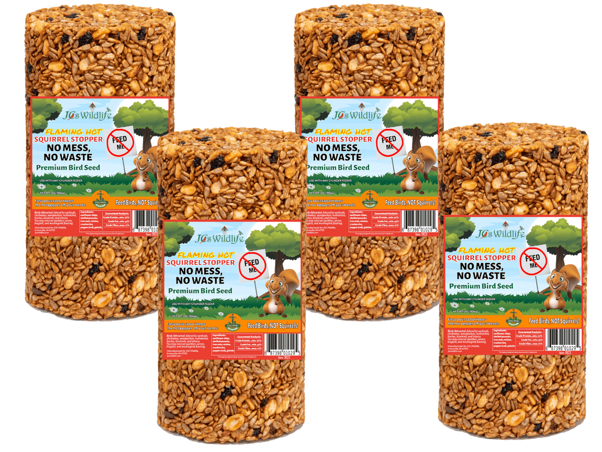 JCS Wildlife Squirrel Stopper No Mess, No Waste Small Cylinder 2lbs, premium bird seed for squirrel deterrence.