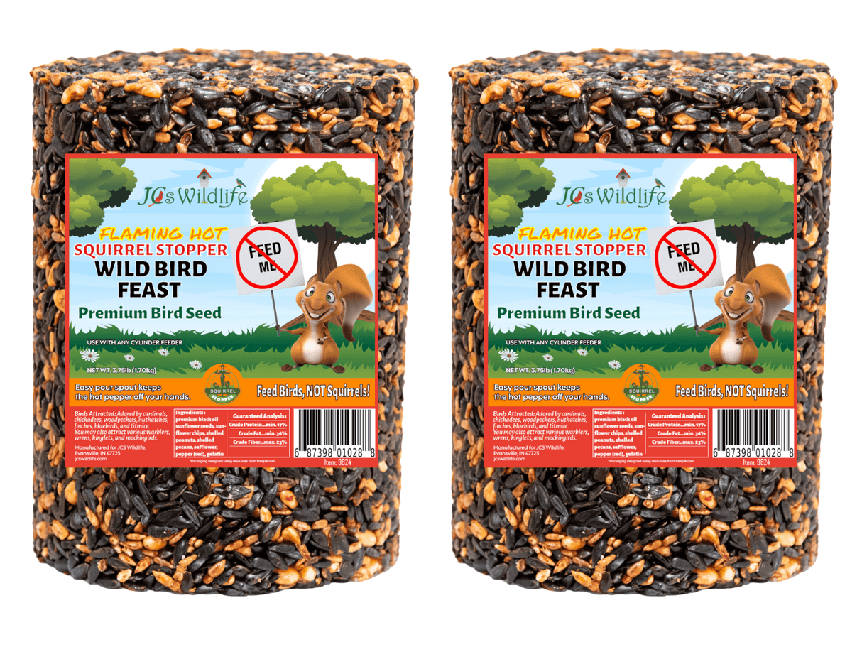 JCS Wildlife Squirrel Stopper Wild Bird Feast Large Cylinder, 3.75lbs of premium bird seed for feeding birds, not squirrels.
