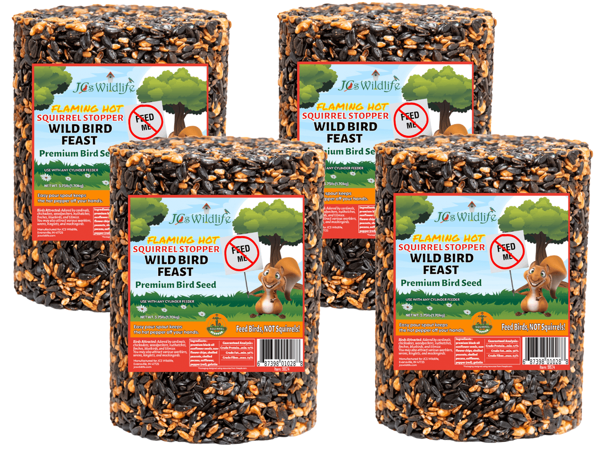 JCS Wildlife Squirrel Stopper Wild Bird Feast Large Cylinder 3.75lbs, premium bird seed for wild birds, squirrel resistant.