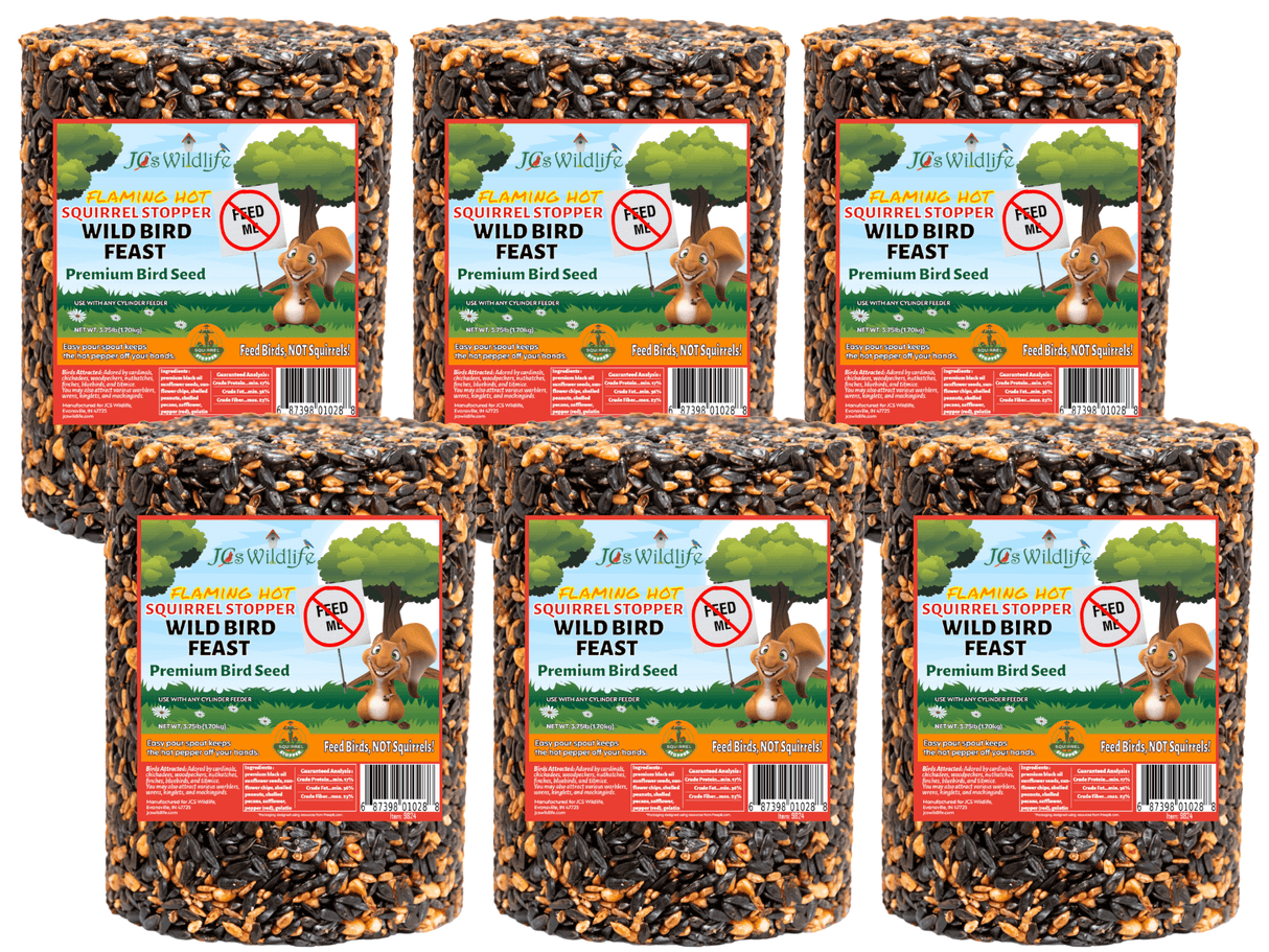 JCS Wildlife Squirrel Stopper Wild Bird Feast Large Cylinder 3.75lbs, featuring premium bird seed ingredients.