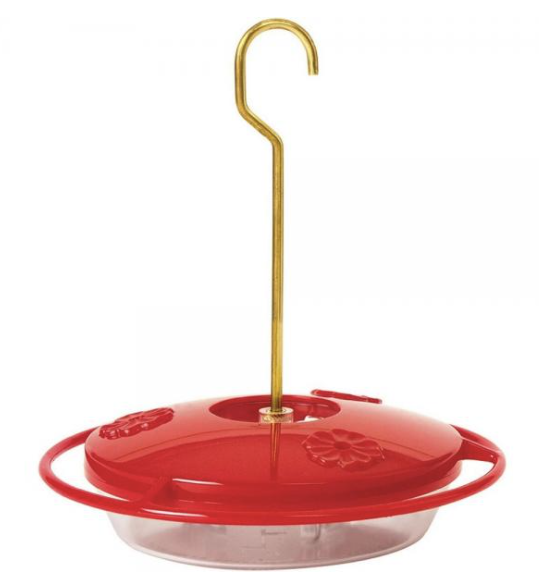 Aspects HummZinger Mini 8 oz. bird feeder with red cover and gold hook, designed for attracting hummingbirds.