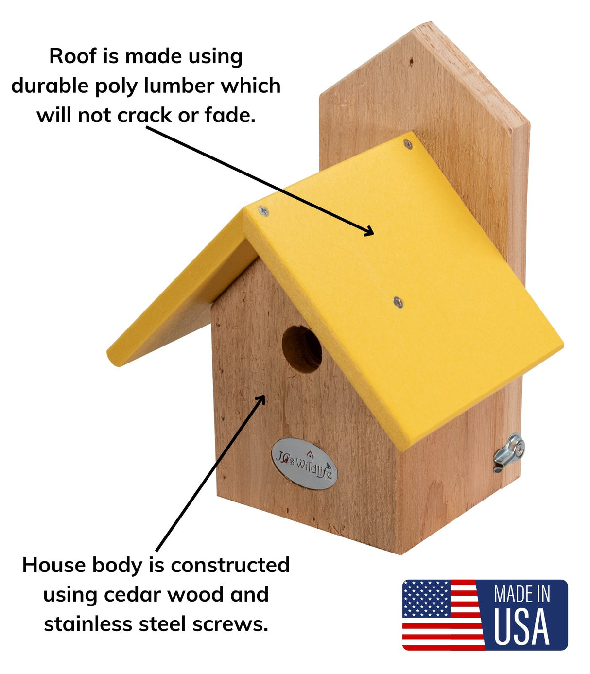 JCS Wildlife Nature Products USA Chickadee Birdhouse Recycled Poly Lumber Roof - JCS Wildlife