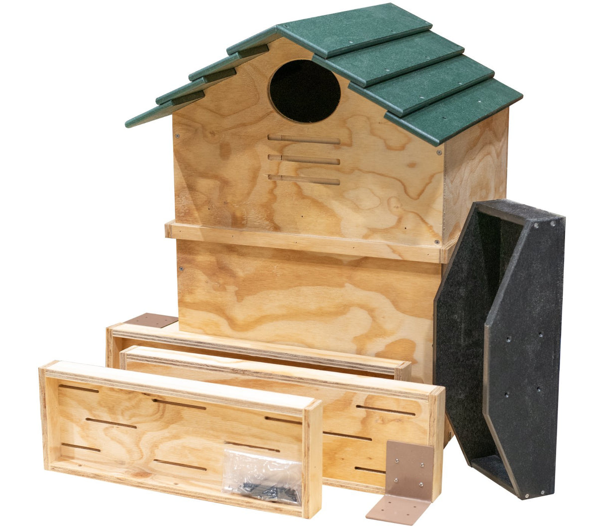 JCS Wildlife X Large Barn Owl Box with Poly Lumber Roof and Exercise Platform components