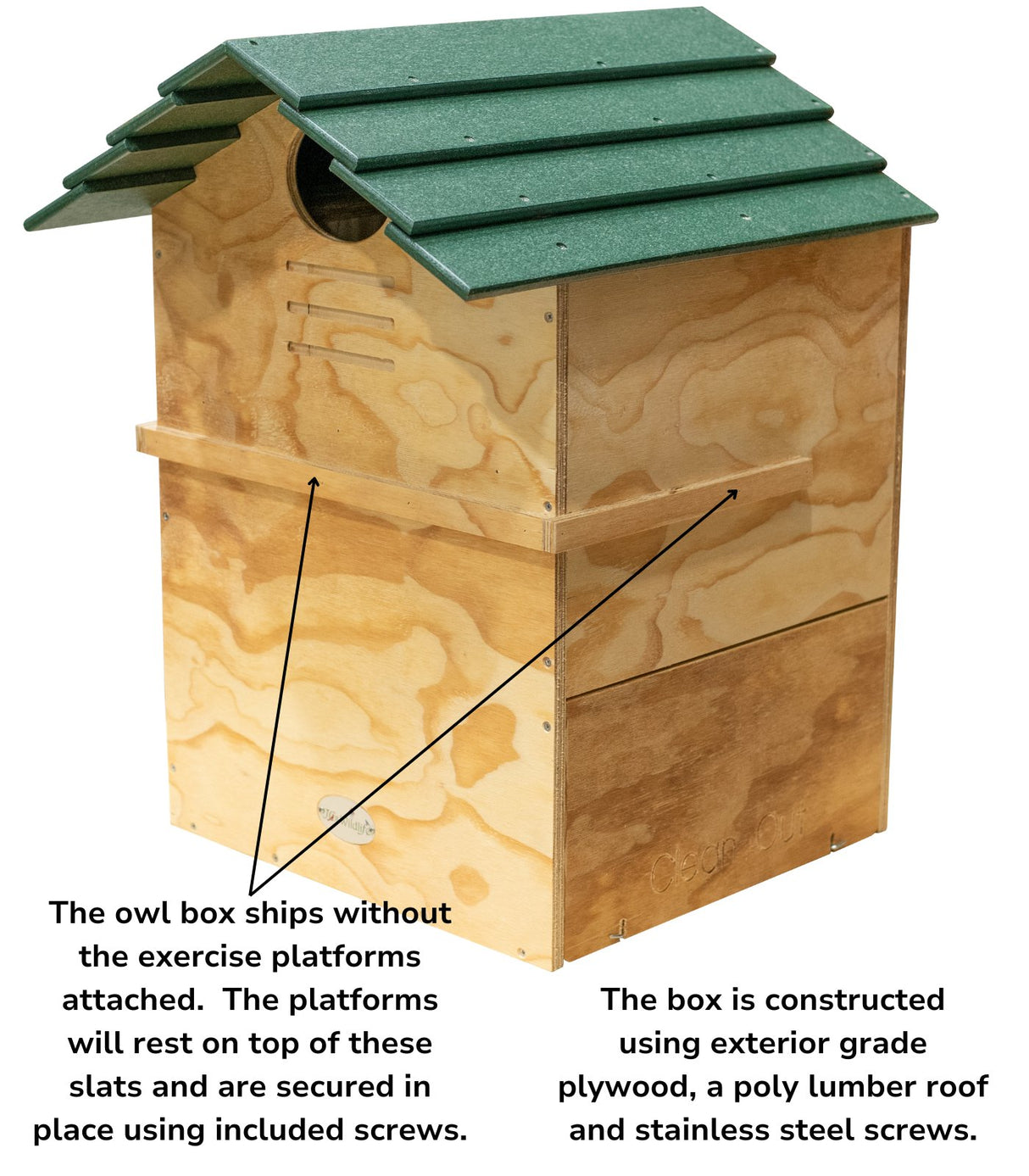 JCS Wildlife X Large Barn Owl Box with Poly Lumber Roof and Exercise Platform - JCS Wildlife