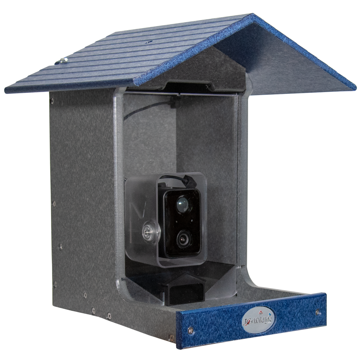 JCS Wildlife E-Z Fill Smart Bird Feeder with WiFi Camera, solar panel, and AI bird recognition feature.
