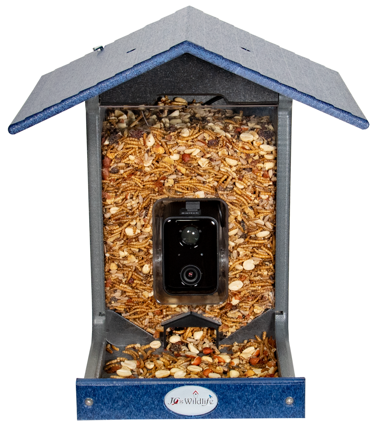 JCS Wildlife E-Z Fill Smart Bird Feeder with WiFi camera and natural solar panel for bird watching.