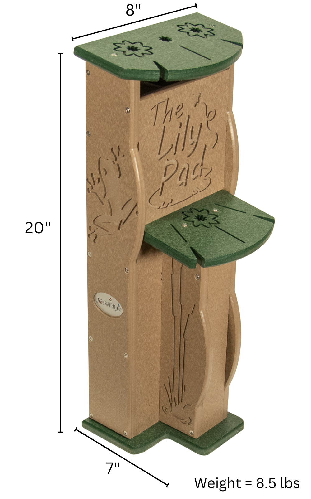 JCS Wildlife Lily Pad Poly Lumber Tree Frog Condo, 20-inch tall multi-chamber frog habitat with lily pad roofs.