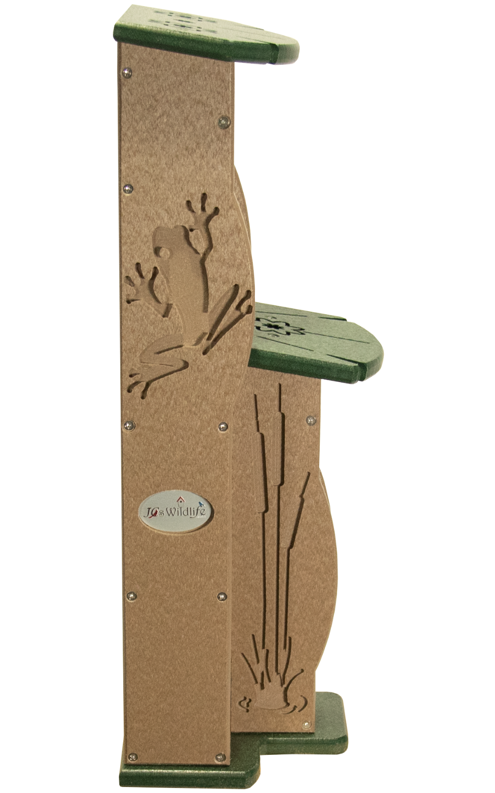 JCS Wildlife Lily Pad Poly Lumber Tree Frog Condo with frog cutouts and cattail designs.