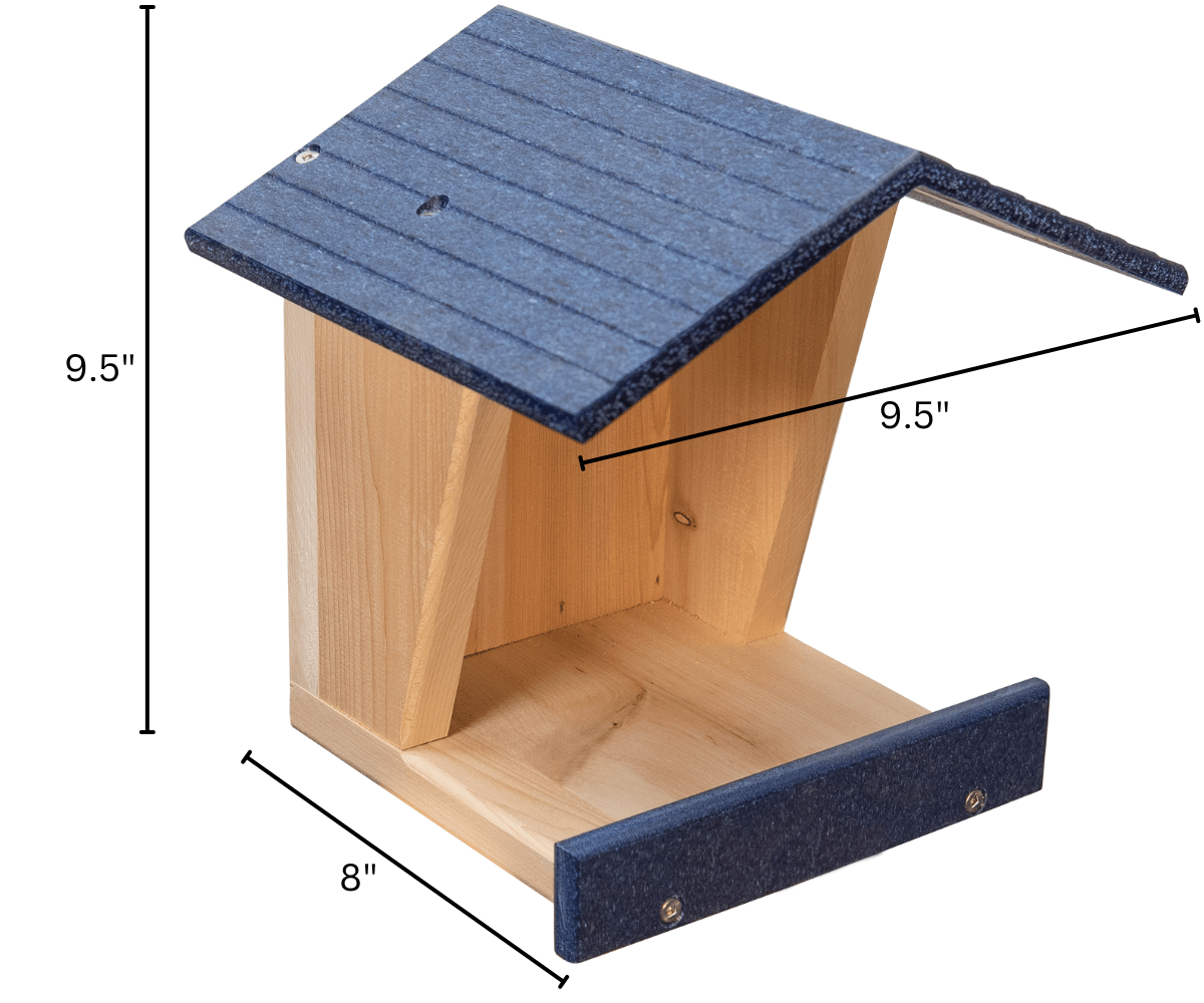 JCS Wildlife Modern Style Cedar Robin Roost with Poly Lumber Roof, dimensions 9.5" H x 8" D x 9.5" W, easy installation.