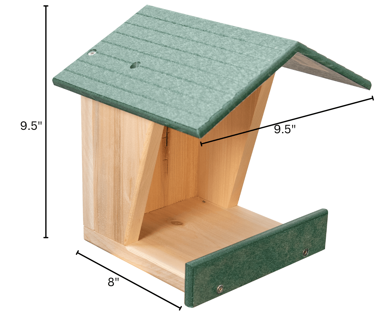JCS Wildlife Modern Style Cedar Robin Roost with Poly Lumber Roof, easy installation, eco-friendly, dimensions 9.5" W x 8" D x 9.25" H.