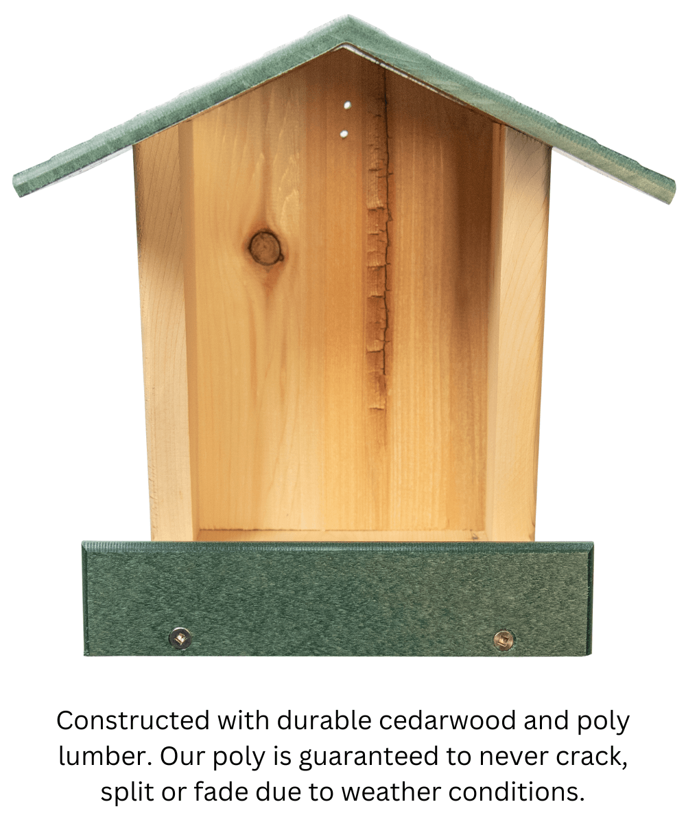 JCS Wildlife Modern Style Cedar Robin Roost showcasing durable cedarwood and poly lumber roof.