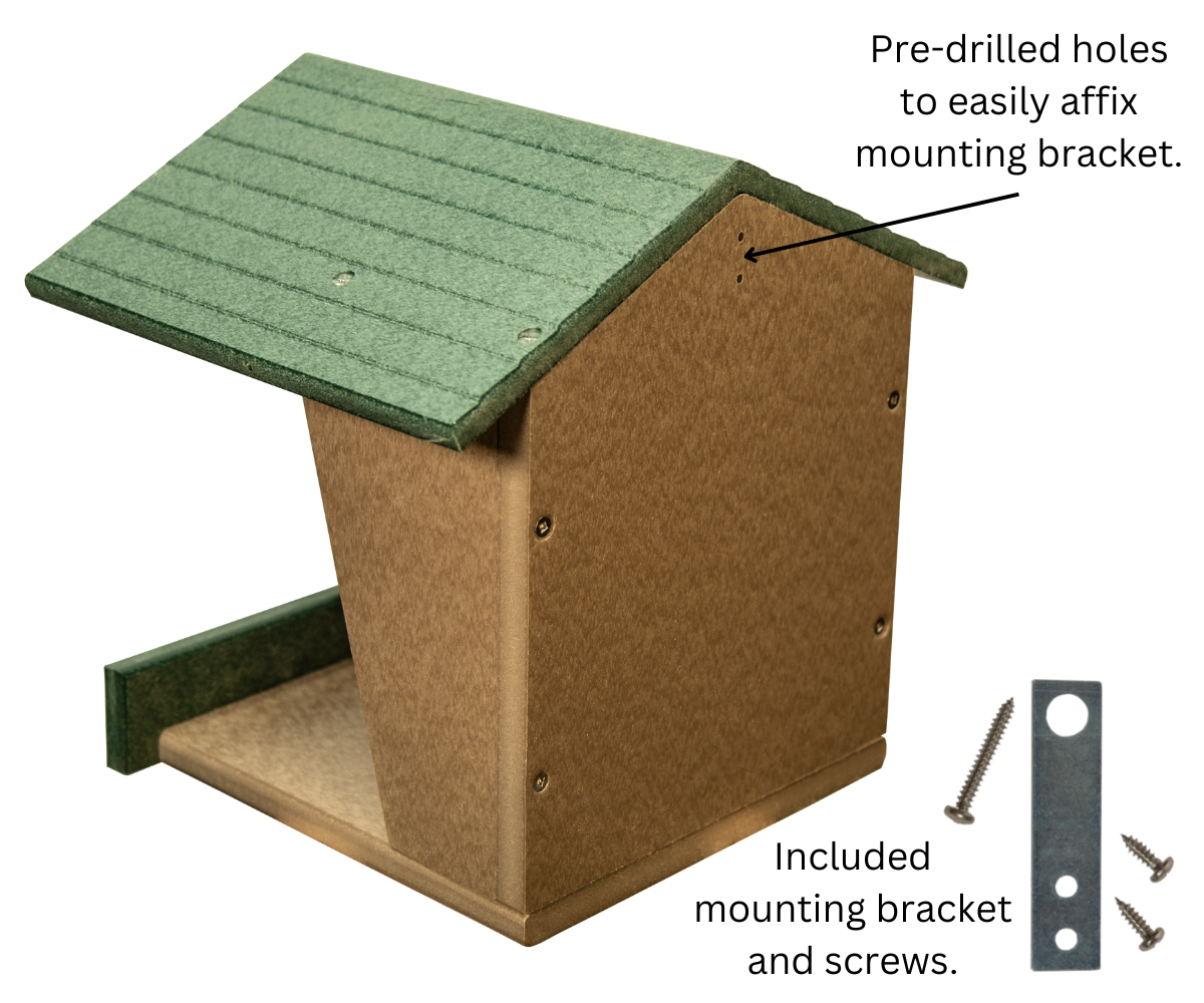 JCs Wildlife Modern Style All Poly Lumber Robin Roost with pre-drilled holes and mounting hardware for easy installation.