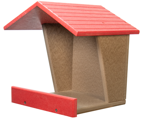 JCs Wildlife Modern Style All Poly Lumber Robin Roost with red roof, easy to install and clean, made from recycled materials.
