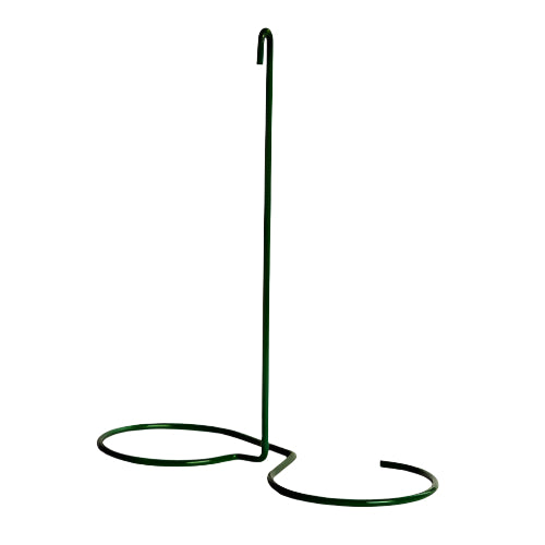 Dark green metal wire plant hanger with a single hook and two circular supports for a pot
