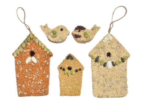 Mr. Bird Home Tweet Home 3-Pack House Seed Treats featuring charming birdhouse shapes and colorful seeds.