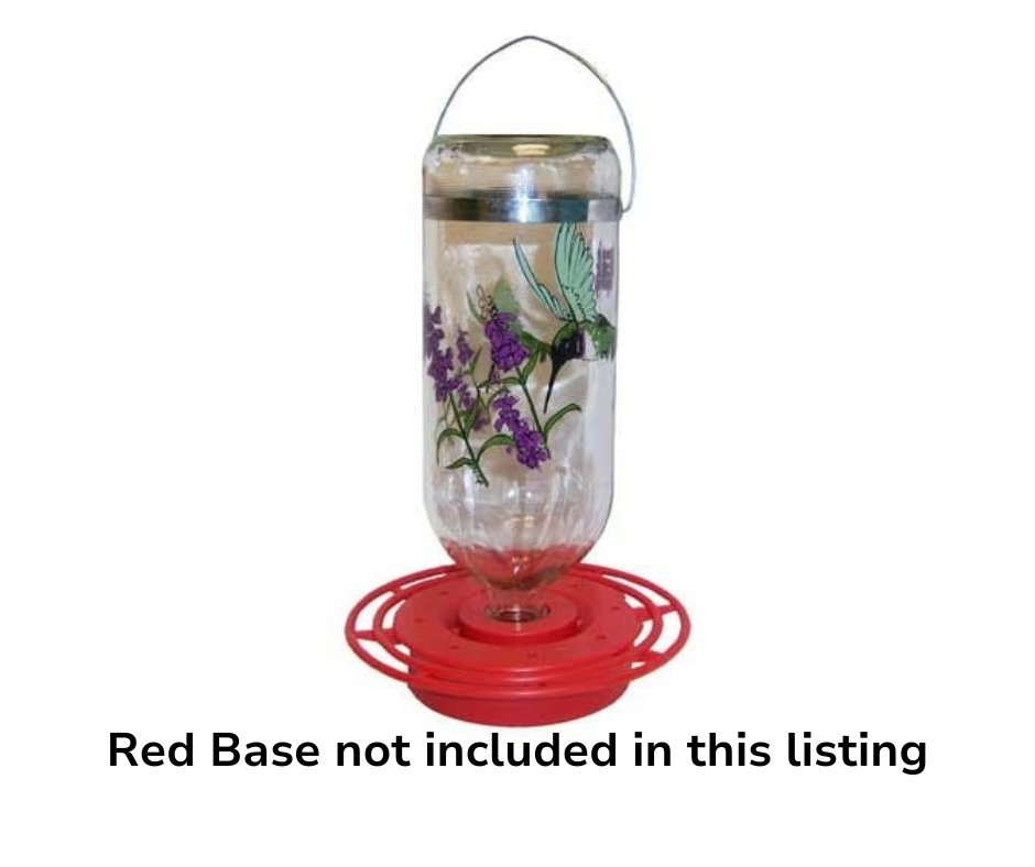 Glass hummingbird feeder replacement bottle with floral design, red base not included