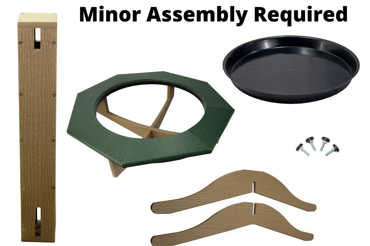 Components for JCS Wildlife Poly Lumber Tan Pedestal Garden Bird Bath with minor assembly required.