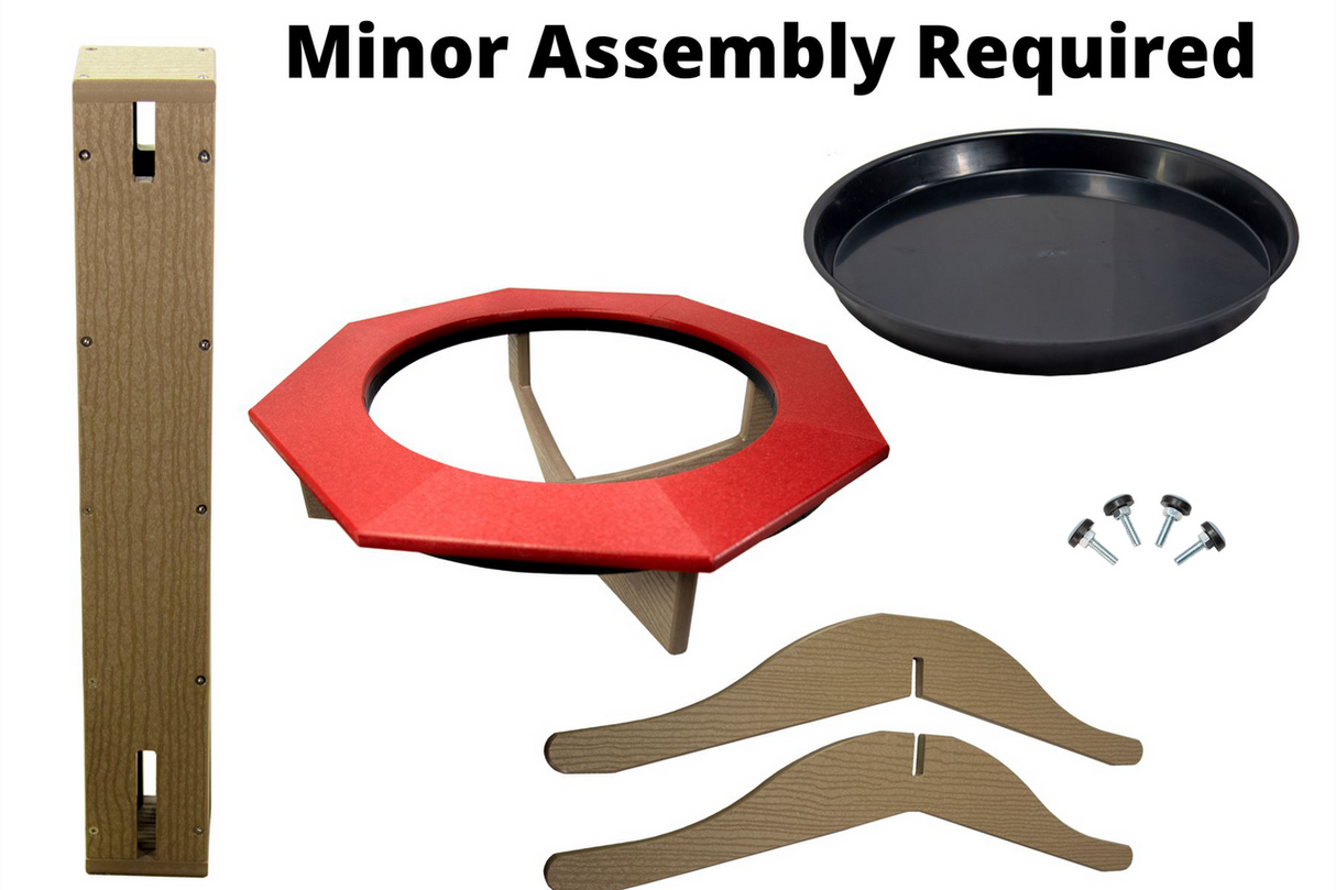 JCS Wildlife Poly Lumber Tan Pedestal Bird Bath components including assembly pieces and instructions.