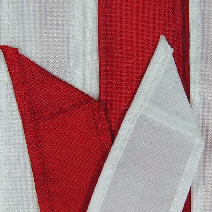 Close-up of the U.S. Stars and Stripes fabric featuring vibrant red and white colors for windsock design.