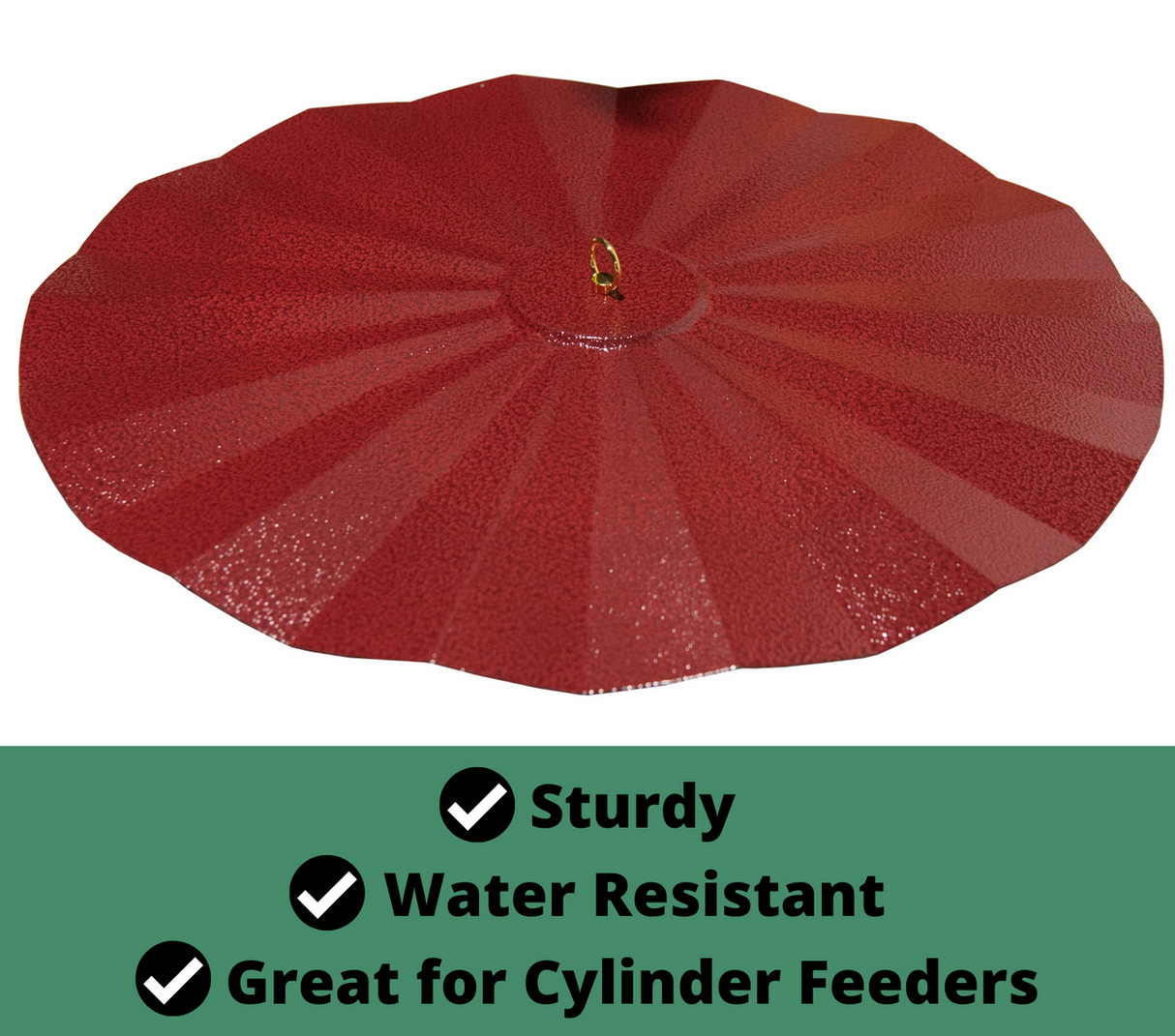 JCS Wildlife 22.5" Rain Guard with hammered metal texture, sturdy, water-resistant, ideal for cylinder feeders.