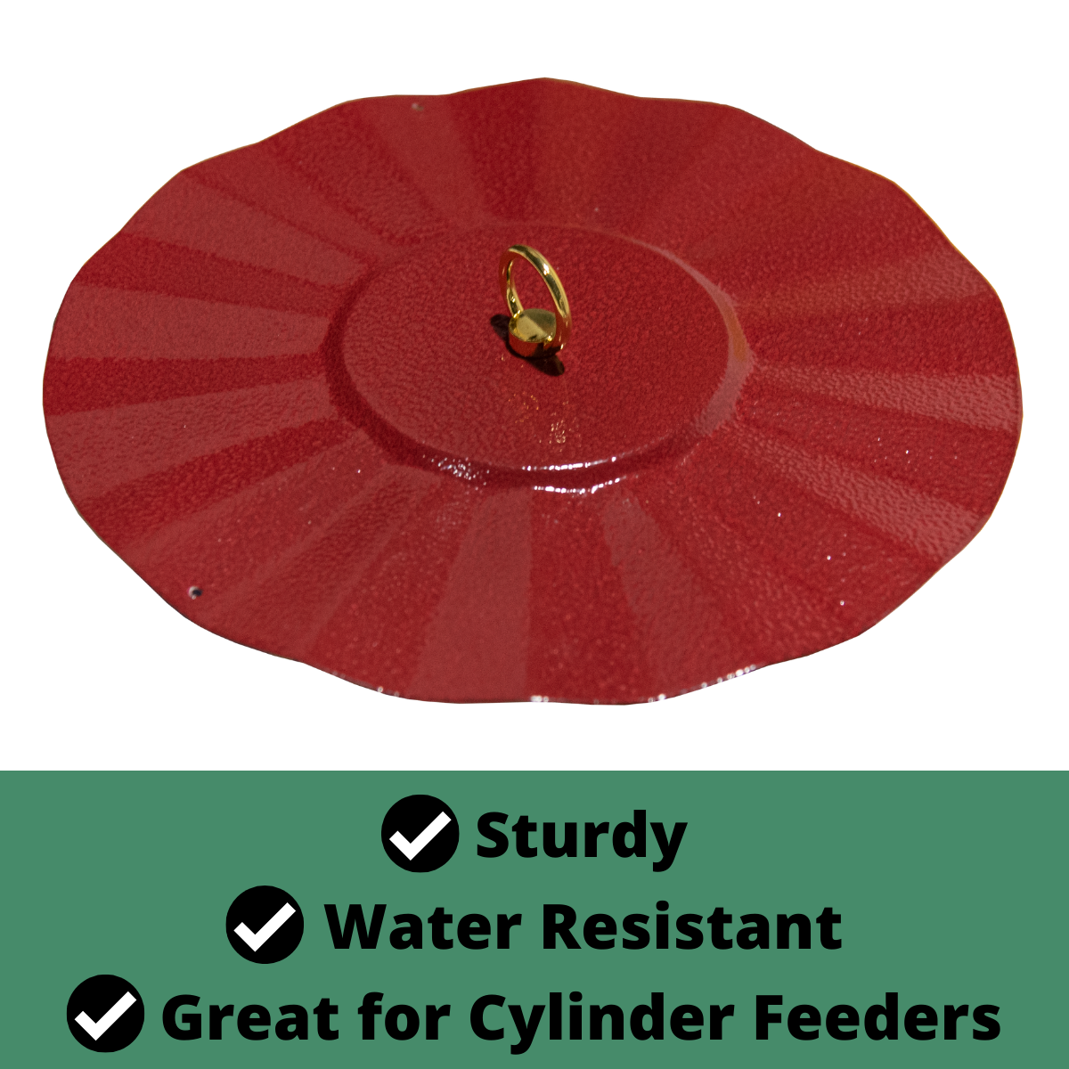 JCS Wildlife 9.5" Rain Guard in vibrant red with hammered metal texture, sturdy and water resistant, ideal for cylinder feeders.