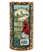 Mr. Bird's Wild Bird Feast cylindrical bird feeder featuring a cardinal and other birds against a background of sunflower seeds, pecans, and millet