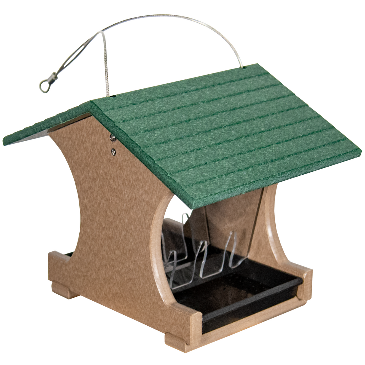 JCS Wildlife Small Hopper Bird Feeder made from recycled poly lumber with a green roof and classic design.