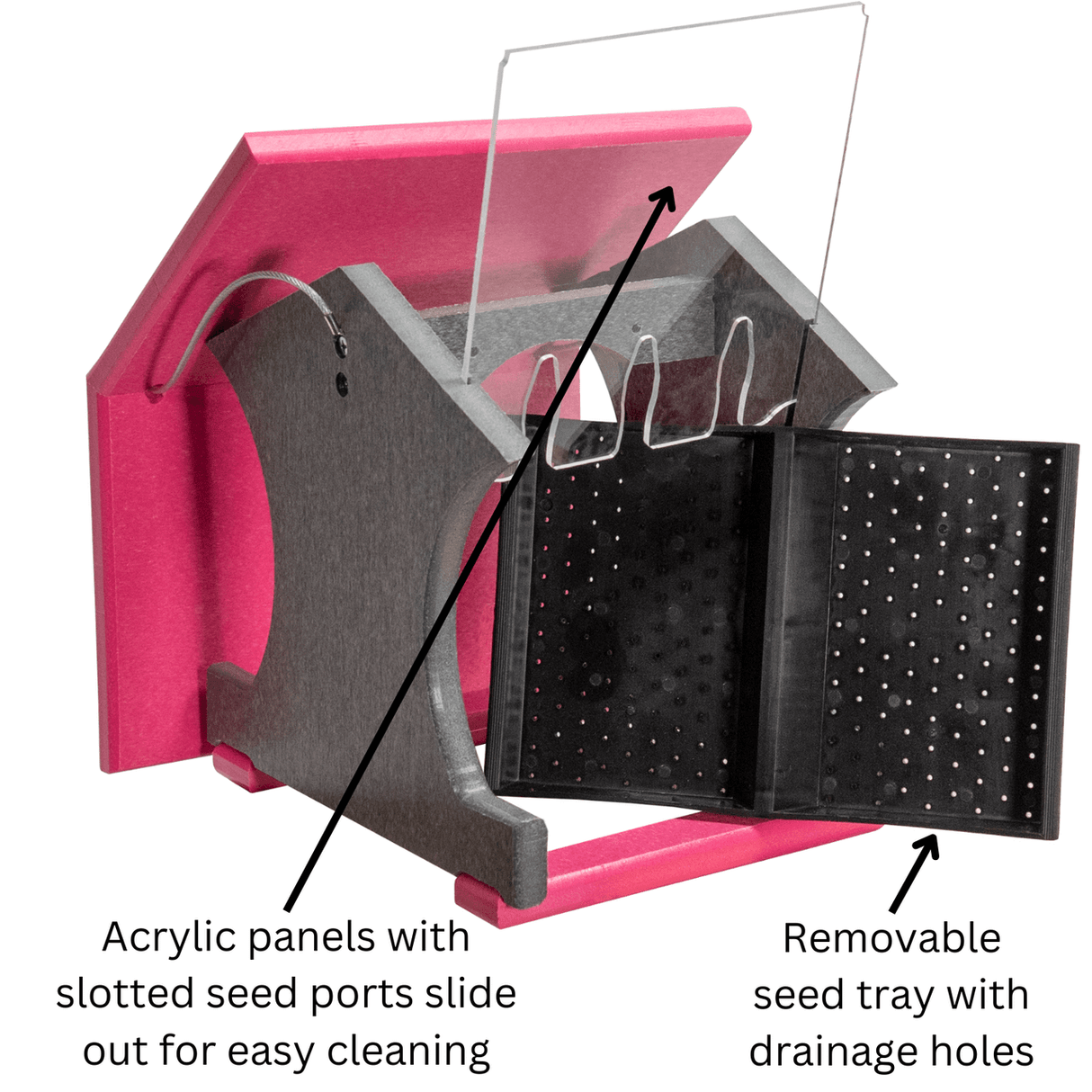 Annie's Breast Cancer Collection seed tray featuring acrylic panels, slotted ports, and easy-clean design.