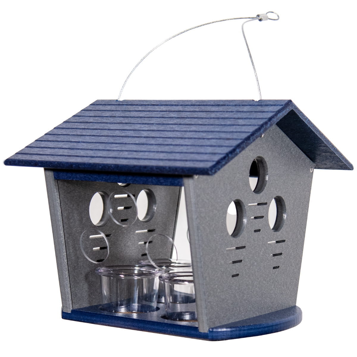 JCS Wildlife Ultimate Enclosed Bluebird Feeder featuring multiple entrance holes and mealworm cups.