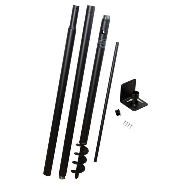 Universal Mounting Pole Kit components including heavy-duty poles and base for bird houses and feeders.