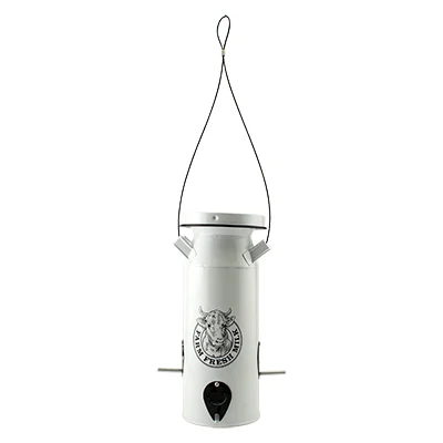 Woodlink Milkhouse Milk Can Seed Feeder, vintage design, white enamel finish, 4 lbs capacity, 6 feeding ports for wild birds.