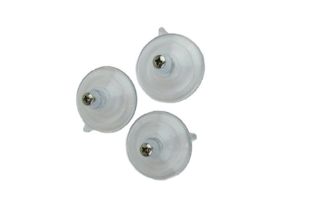 Three medium suction cup replacements with screws for JCs Wildlife window bird feeders, measuring 3/4" tall and 1 3/4" in diameter.