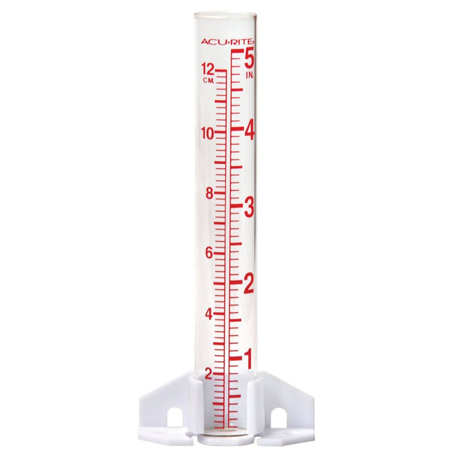 AcuRite Glass Rain Gauge with 5-inch capacity and 1-inch diameter for measuring rainfall or monitoring lawn and garden watering