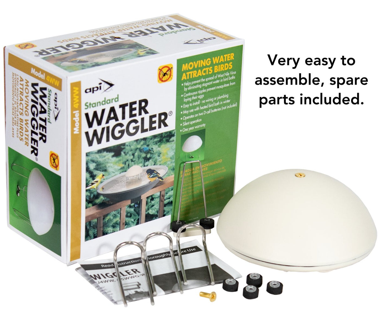 Allied Precision Water Wiggler 4WW with box and spare parts - prevents mosquito breeding and attracts birds by keeping birdbaths water moving.