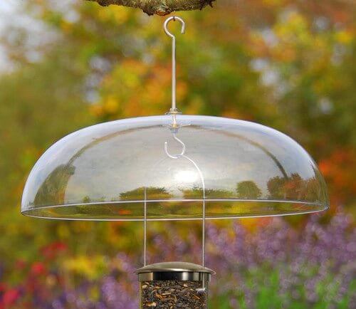 Aspects 182 Super Dome (18″ Diameter) protects feeders from rain, snow, and squirrels with stainless steel hooks.