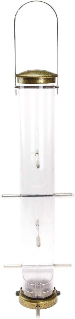 Aspects 403 Antique Brass Nyjer Tube - Large feeder with clear polycarbonate tube and brass accents.
