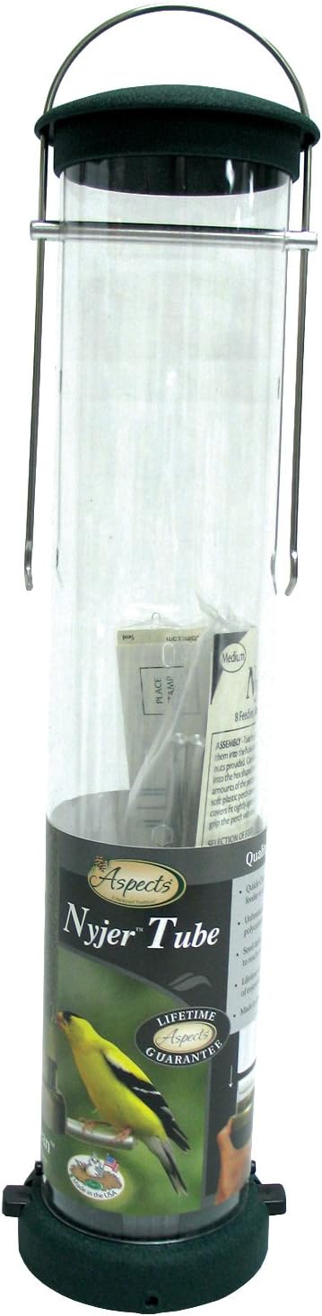 Aspects 427 Quick Clean Nyjer Tube Feeder, Spruce, Medium for feeding finches and birds, durable and easy to clean.