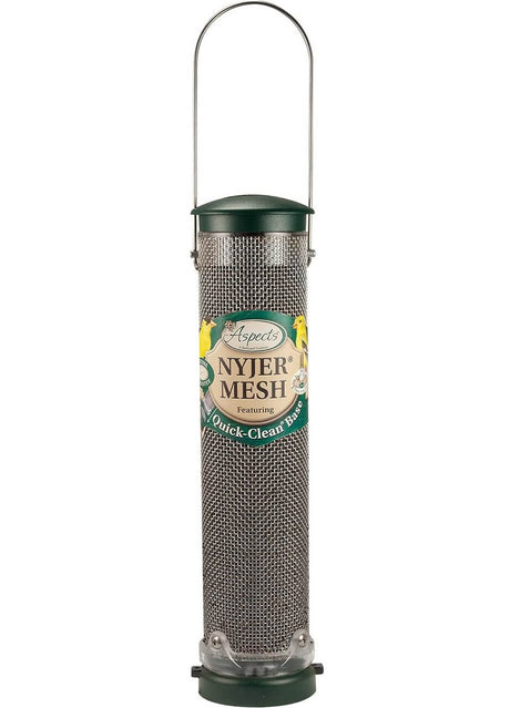 Aspects 439 Nyjer Mesh Birdfeeder with Quick-Clean Base, stainless steel mesh for attracting finches.