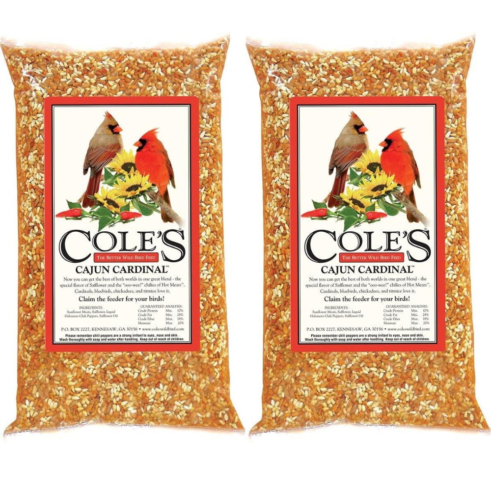 BC Cole's Cajun Cardinal Bird Seed, 5 lbs pack with vibrant packaging, ideal for attracting cardinals and wild birds.