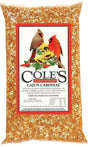 BC Cole's Cajun Cardinal Bird Seed, 5 lbs bag featuring sunflower meats and chilies to attract cardinals.