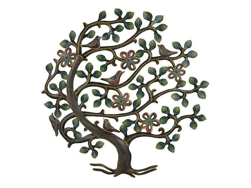 Beyond Borders Painted Windswept Floral Tree Haitian Wall Art featuring intricate branches and colorful flowers.