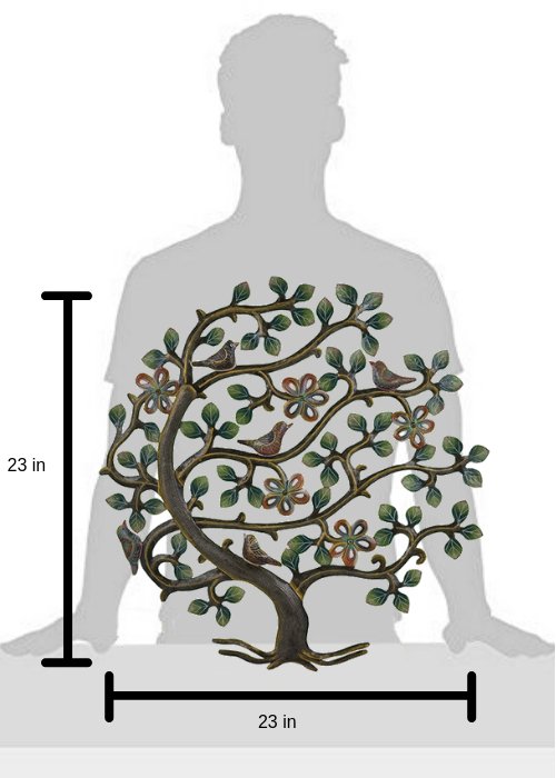 Beyond Borders Painted Windswept Floral Tree Haitian Wall Art, 23 in height and width, handcrafted from steel oil drums.