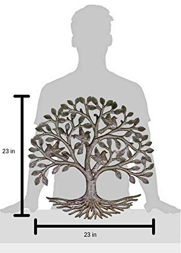 Beyond Borders Revelation Tree of Life, handcrafted steel art with birds, measuring 23 inches.