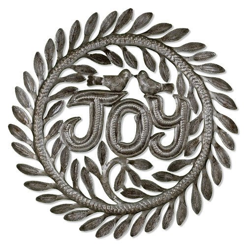 Beyond Borders Simple Joy Haitian wall art featuring handcrafted steel design with birds and leaves.
